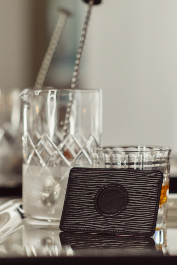 Single Cut Out Card Holder In Black Leather