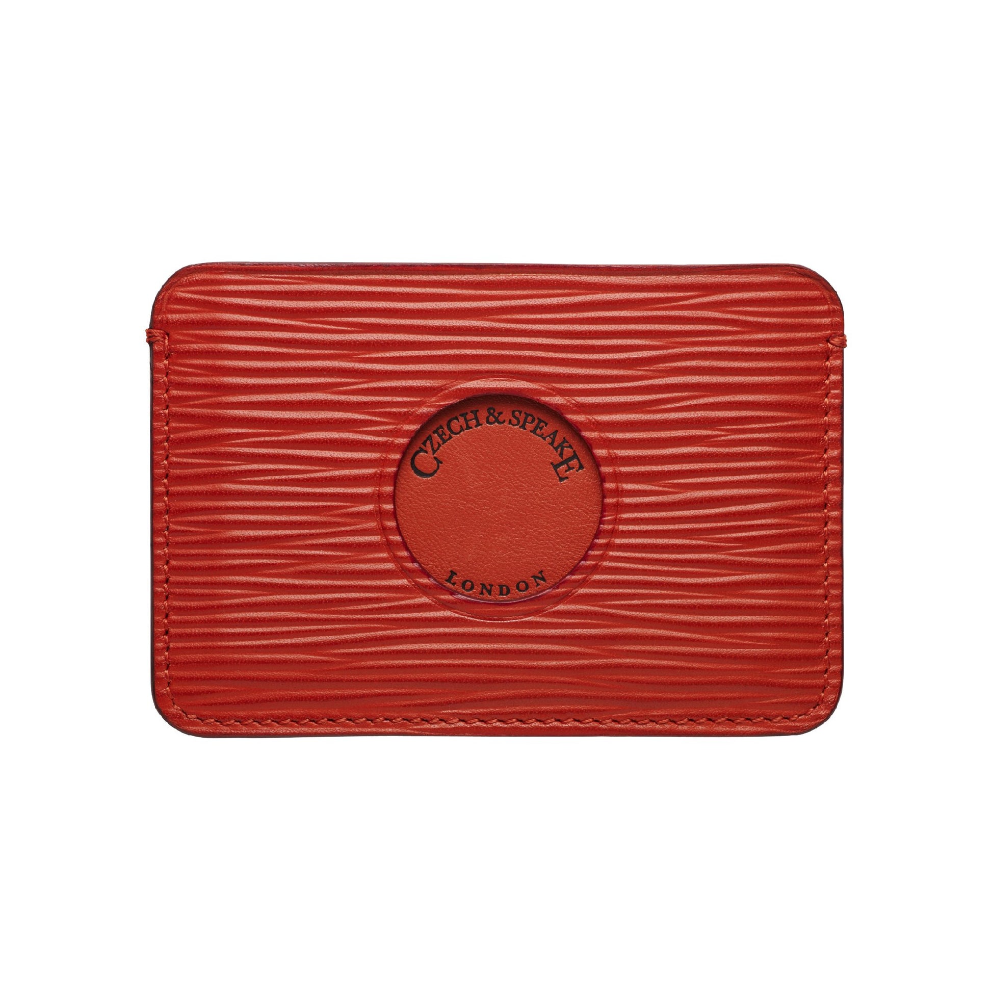 Single Cut Out Card Holder In Red Leather