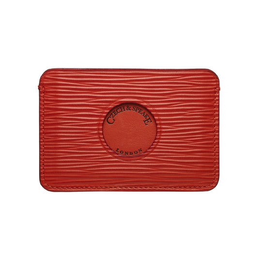 Single Cut Out Card Holder In Red Leather